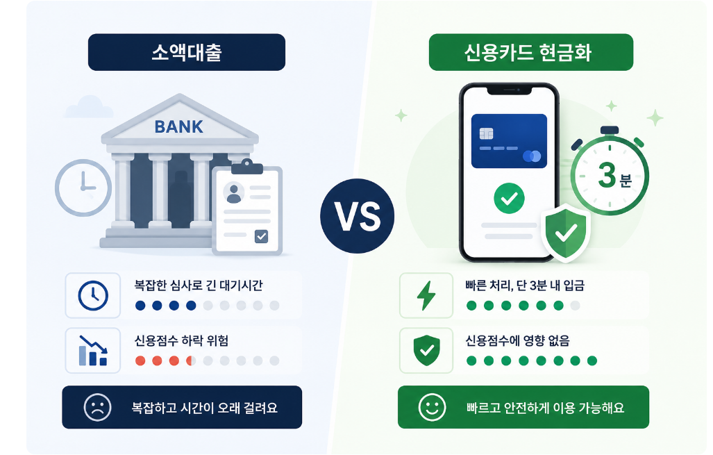 소액대출과 신용카드 현금화 비교 안내